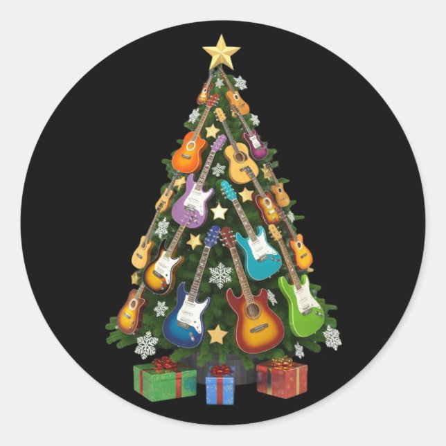 Sticker Rond Guitar Christmas Tree Theater Musical Lover Merry  (Devant)
