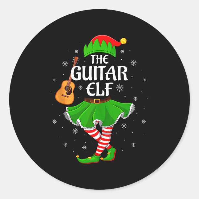 Sticker Rond Guitar Elf Christmas Family Girls Women Elf Squad  (Devant)