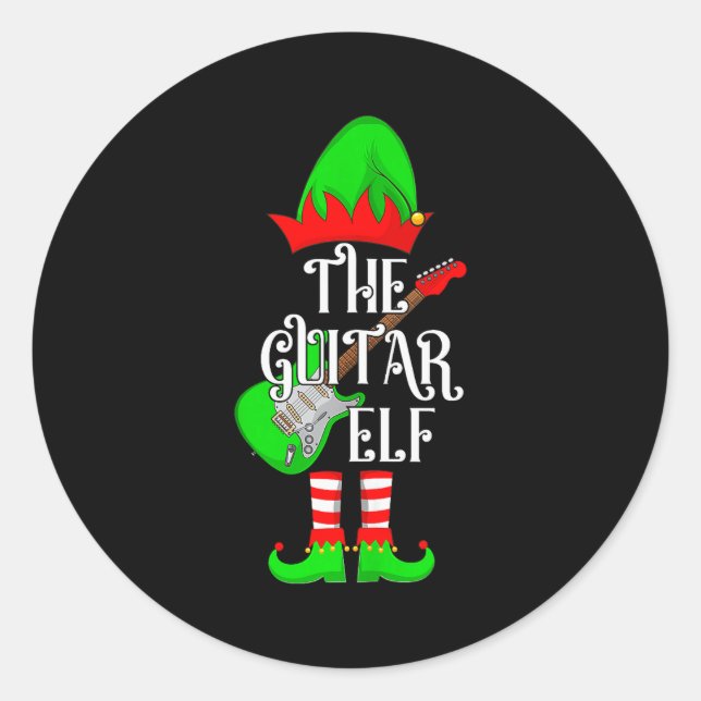 Sticker Rond Guitar Elf Christmas Pajamas Matching Family Elf S (Devant)