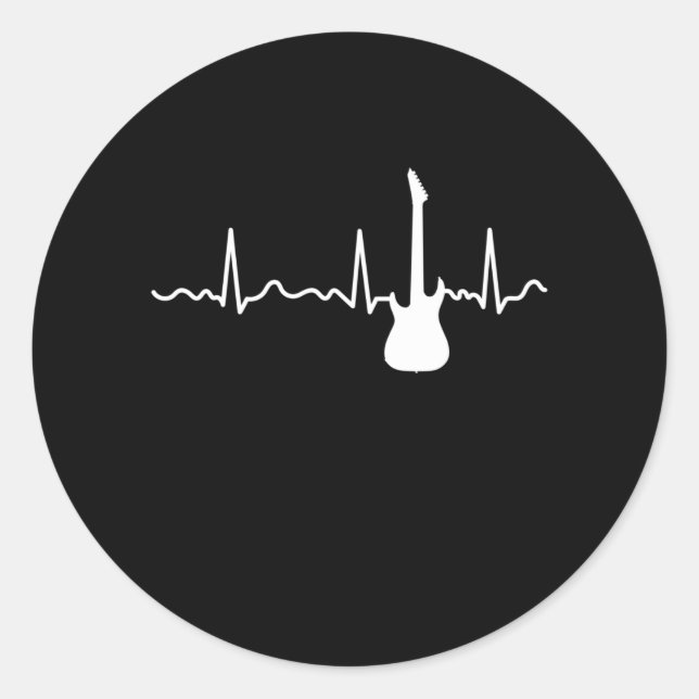 Sticker Rond Guitar Player Heartbeat Music Musician Guitarist G (Devant)
