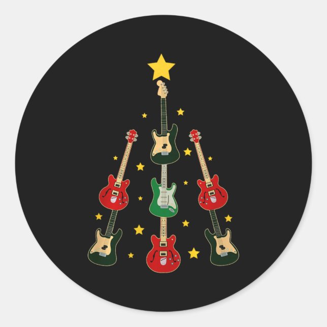 Sticker Rond Guitar Xmas Tree Musical Guitar Lovers Guitarist C (Devant)