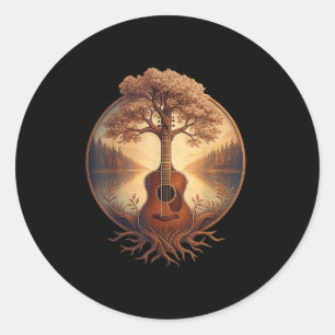 Sticker Rond Guitare acoustique Arbre Lac Guitariste Musique co