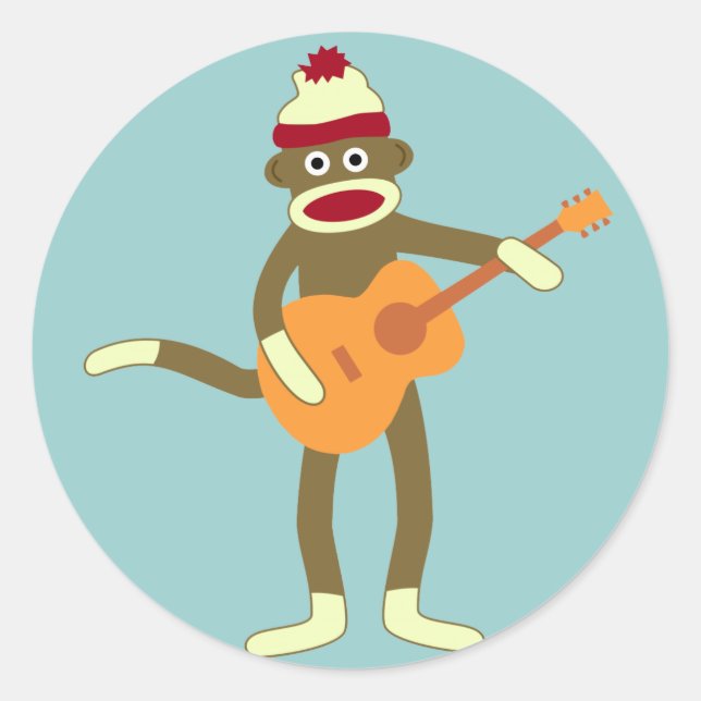 Sticker Rond Guitare acoustique de singe-Sock (Devant)