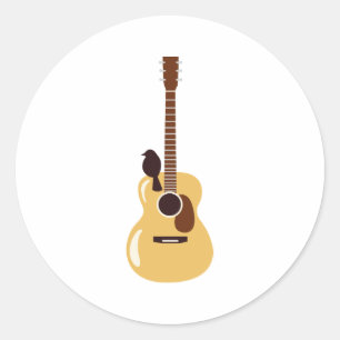 Sticker Rond Guitare acoustique et oiseau
