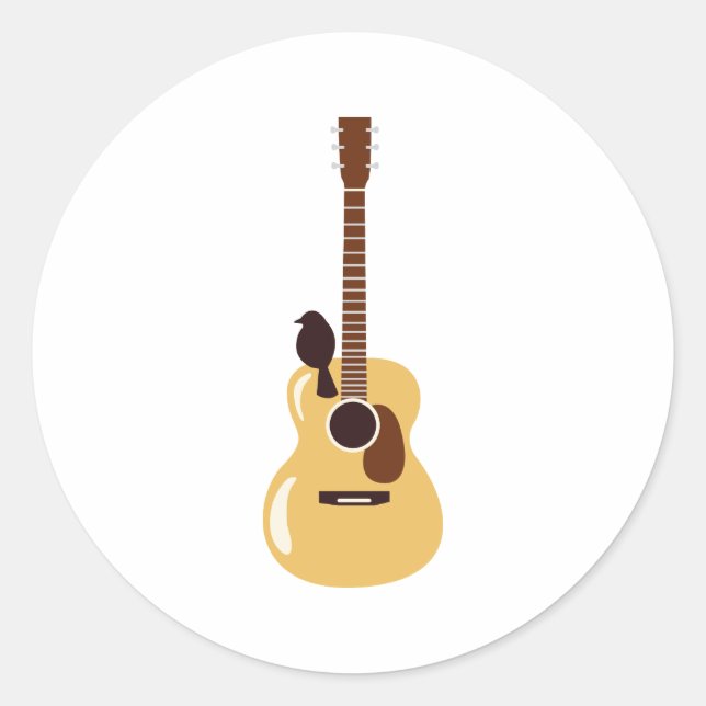 Sticker Rond Guitare acoustique et oiseau (Devant)