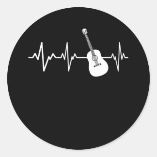 Sticker Rond Guitare acoustique Heartbeat classique Guitariste 