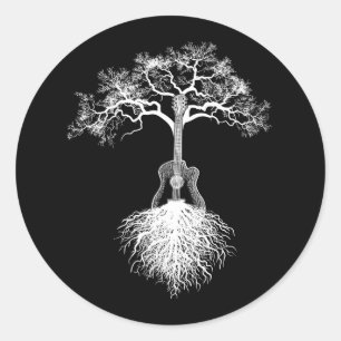 Sticker Rond Guitare acoustique Joueur Nature Arbre Musicien Mu