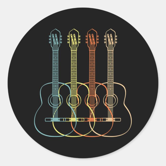 Sticker Rond Guitare Acoustique Joueurs Et Musicien (Devant)