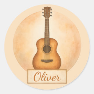 Sticker Rond Guitare Acoustique Nom Personnalisé Pour Amoureux