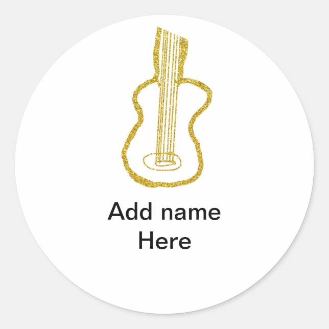 Sticker Rond Guitare acoustique paillettes dorées ajouter nom d (Devant)