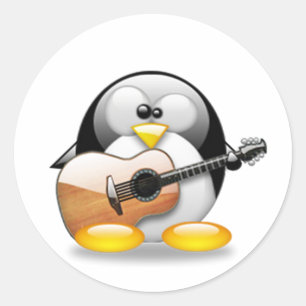 Sticker Rond Guitare acoustique Tux (Linux Tux)
