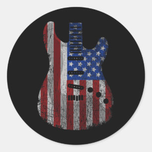 Sticker Rond Guitare Américaine Drapeau Funny Guitariste Usa 4è
