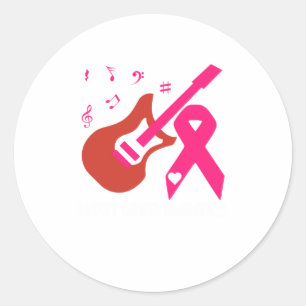 Sticker Rond Guitare Avec Ruban Rose Sensibilisation au cancer 