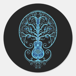 Sticker Rond Guitare Bleue Arbre de Vie sur Noir