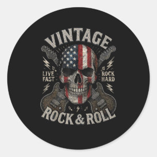 Sticker Rond Guitare Drapeau Américain Crâne Rock Vintage Retro