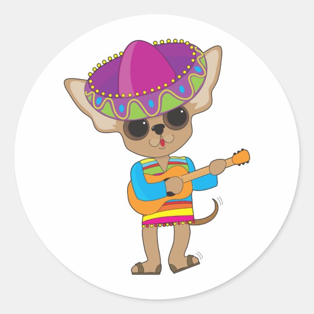 Sticker Rond Guitare du Chihuahua (Devant)