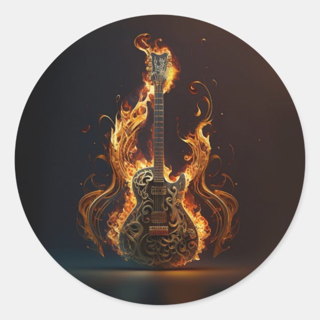 Sticker Rond Guitare électrique en feu            (Devant)