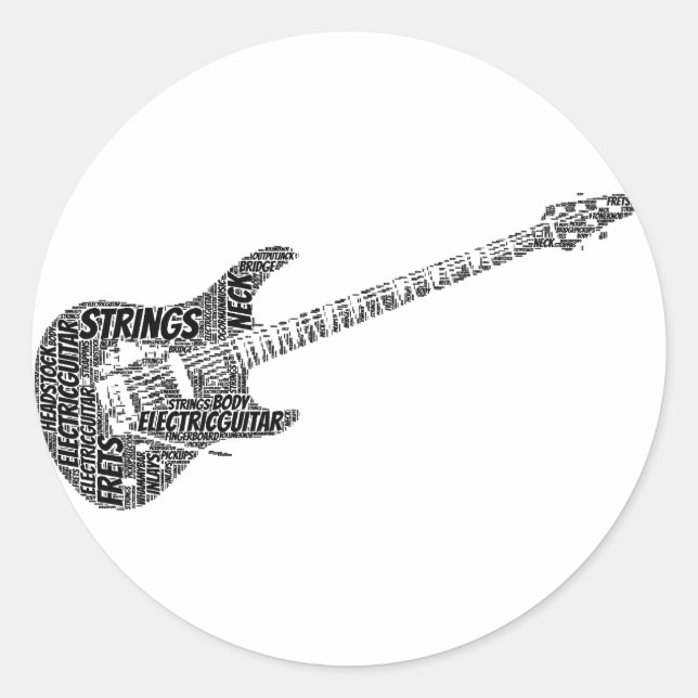 Sticker Rond Guitare électrique en forme de mot Art noir (Devant)