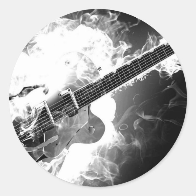 Sticker Rond Guitare électrique Rockabilly sur Monochrome Fire (Devant)