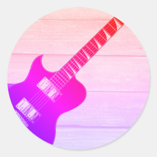 Sticker Rond Guitare électrique & Wood Pop Art