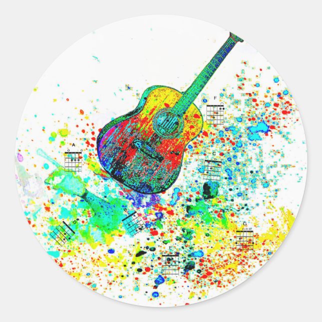 Sticker Rond Guitare et accords éclaboussent (Devant)