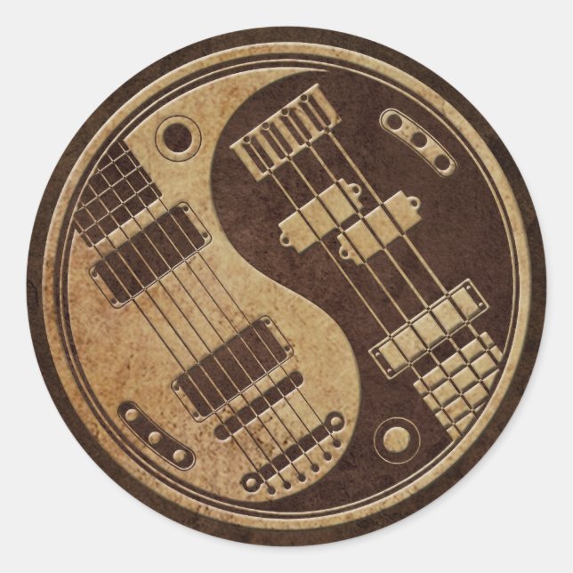Sticker Rond Guitare et basse Yin Yang avec texture Brown (Devant)