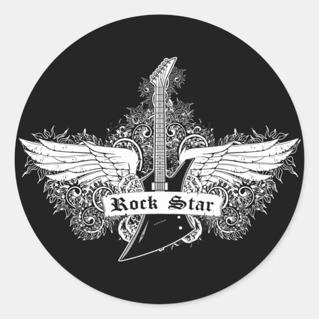 Sticker Rond Guitare ~ Guitare électrique Rock Star (Devant)