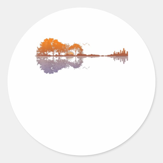 Sticker Rond Guitare Lake Reflet Musique Et Guitare Lover (Devant)