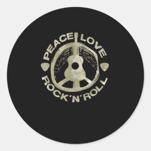 Sticker Rond Guitare Lover   Peace Love Rock'N'Roll