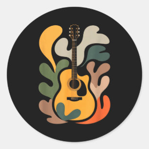 Sticker Rond Guitare minimale Art abstrait Drôle de musique Ama