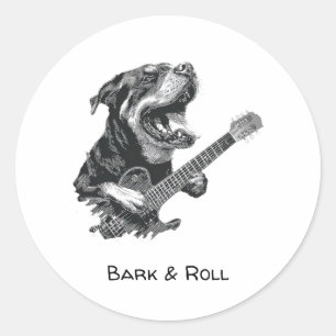 Sticker Rond Guitare Rockstar Chien – Animal de Musique Vintage