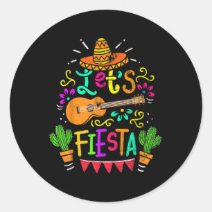 Sticker Rond Guitare vintage Cinco De Mayo Cactus Sombrero