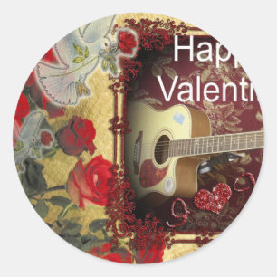 Sticker Rond Guitare vintage : Jour de la Saint-Valentin pour l