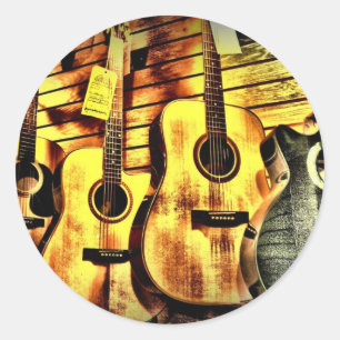 Sticker Rond Guitares acoustiques à grains de bois