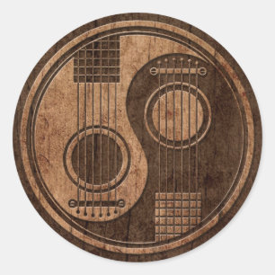 Sticker Rond Guitares acoustiques Yin Yang avec effet Wood Grai