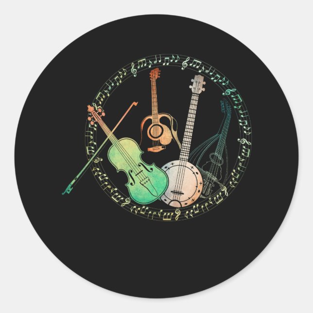 Sticker Rond Guitares Banjos Fiddle Mandolin Musique de noeud c (Devant)