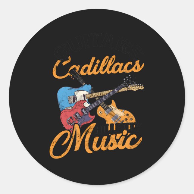 Sticker Rond Guitares Cadillacs Hillbilly Musique Lyrics Et Cha (Devant)