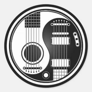 Sticker Rond Guitares électriques acoustiques blanches et noire
