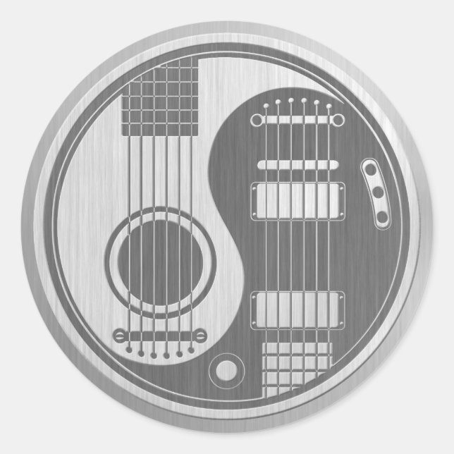 Sticker Rond Guitares électriques acoustiques Yin Yang Acier in (Devant)