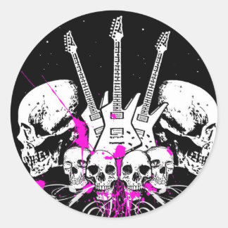 Sticker Rond guitares et crânes