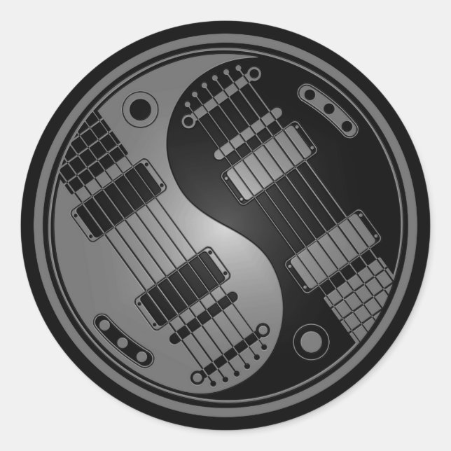 Sticker Rond Guitares gris et noir Yin Yang (Devant)