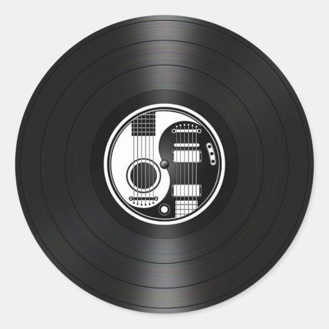 Sticker Rond Guitares Yin Yang blanches et noires Vinyl Graphis (Devant)