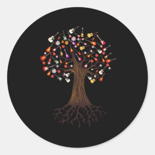 Sticker Rond Guitariste Arbre Guitare Anniversaire