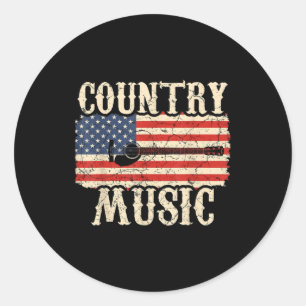 Sticker Rond Guitariste Country Music Guitare Drapeau américain