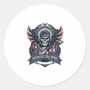 Sticker Rond Guitariste de la Liberté Patriotique Crâne Musique