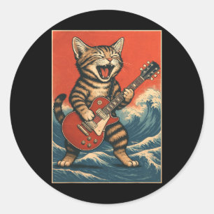 Sticker Rond Guitariste de Rock And Roll de Surf Amoureux de Ch