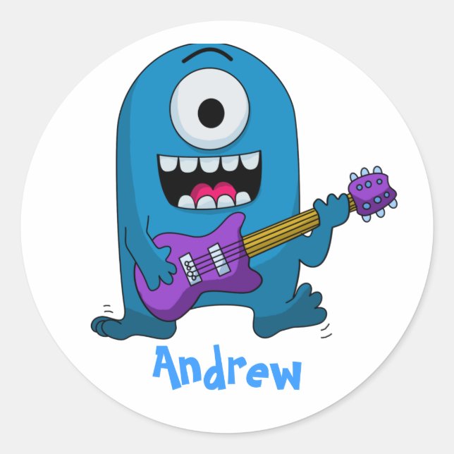 Sticker Rond Guitariste du Monstre Bleu (Devant)