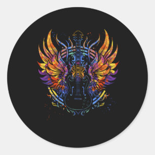 Sticker Rond Guitariste Guitare Joueur coloré