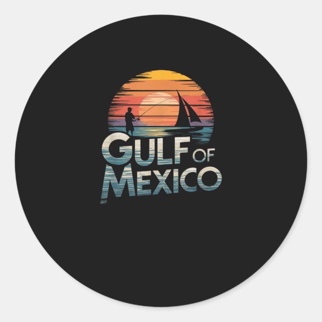 Sticker Rond Gulf Of Mexico Retro Sunset Fishing &amp; Boating  (Devant)