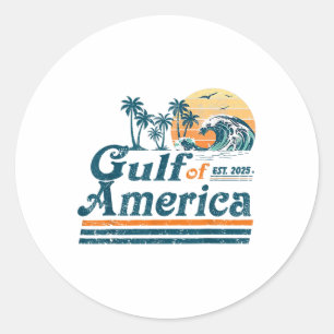 Sticker Rond Gulf Of Us America Est 2025 Retro Vintage Beach